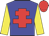 Blue body, red cross of lorraine, yellow arms, red cap