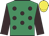 Emerald green, brown spots and sleeves, yellow cap