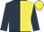 Dark blue and yellow (halved), dark blue sleeves, yellow cap