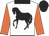 White, black horse, orange sleeves, collar and cap