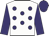 White, purple dots, purple sleeves, purple cap
