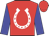 Red, white horseshoe, white horseshoes on blue sleeves