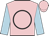 Pink, black circle, light blue sleeves