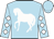 Sky blue, white horse, white diamonds on sleeves