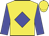 Yellow, blue diamond, blue sleeves