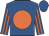 Royal blue, orange ball, orange stripes on sleeves