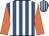 Royal blue and white stripes, orange sleeves