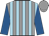 Grey, light blue stripes, royal blue sleeves, grey cap