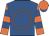 Royal Blue, orange circle, orange sleeves with royal blue hoops, orange cap, royal blue spot and peak