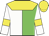 White and green halves, yellow yoke, yellow bars on sleeves, yellow cap