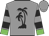 Grey, black palm tree, black hoops on sleeves, green cuffs, grey cap