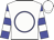 White, blue circle , white hoops on blue sleeves