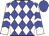 Blue, white diamonds, blue chevrons on white sleeves, blue cap