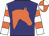 Navy, orange horses head, orange hoops on white sleeves, orange & white quartered cap