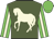 Forest green, cream horse, cream stripe on green sleeves, green cap