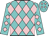 Turquoise, pink diamond 'g' on back, pink diamonds on front