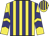 Yellow, navy stripes, navy chevrons on sleeves