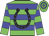 Green, blue hoops, black horseshoe, blue hoops on sleeves