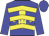 Blue, yellow fleur-de-lys, yellow chevrons and cross on sleeves