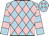 Light blue, pink diamonds, pink hoops on sleeves