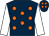 Dark blue, orange spots, white sleeves