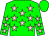 Green, pink stars, pink stars on sleeves, green cap