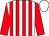 White, red stripes, red sleeves, white cap
