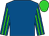 Royal blue, lime green cross of lorraine on green ball, lime green stripes on sleeves, lime green cap