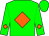 Green, orange diamond, orange diamond on sleeves, green cap