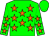 Green, pink stars, orange stars,  pink stars and orange stars  on sleeves, green cap