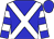 Blue, white cross sashes, white hoops on sleeves