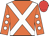 Orange, white cross belts, orange sleeves, white spots, red cap