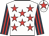 White, red stars, dark blue & red striped sleeves, white cap, red star