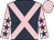 Dark blue, pink cross sashes, pink sleeves, dark blue stars, pink cap