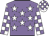 Mauve body, white stars, white arms, mauve checked, white cap, mauve checked