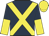 Dark blue, yellow cross belts, halved sleeves, yellow cap