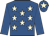 Royal blue, beige stars, royal blue sleeves, royal blue cap, beige star