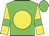Green, yellow ball, green bars on yellow sleeves, green cap