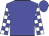 Blue, white blocks on sleeves, blue cap