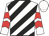 White, black diagonal stripes, red chevrons on sleeves