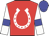 Red, white horseshoe, white sleeves, blue armlets and cap