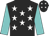 Black, white stars, turquoise sleeves with black and white bars