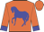 Orange, blue horse, blue cuffs on sleeves