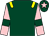 Dark green, yellow epaulets, pink sleeves, dark green armlets, dark green cap, pink star