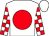 White, red ball, red blocks on sleeves