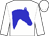 White, blue horses head, white sleeves, white cap