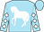 Sky blue, white horse, white diamonds on sleeves