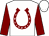 White, maroon horseshoe, white horseshoe on maroon sleeves