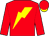 Red, yellow lightning bolt, red sleeves, yellow lightning bolt, red cap, yellow peak