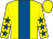 Yellow, royal blue stripe, yellow sleeves, royal blue stars